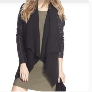 (BLANKNYC) | faux leather shawl jacket